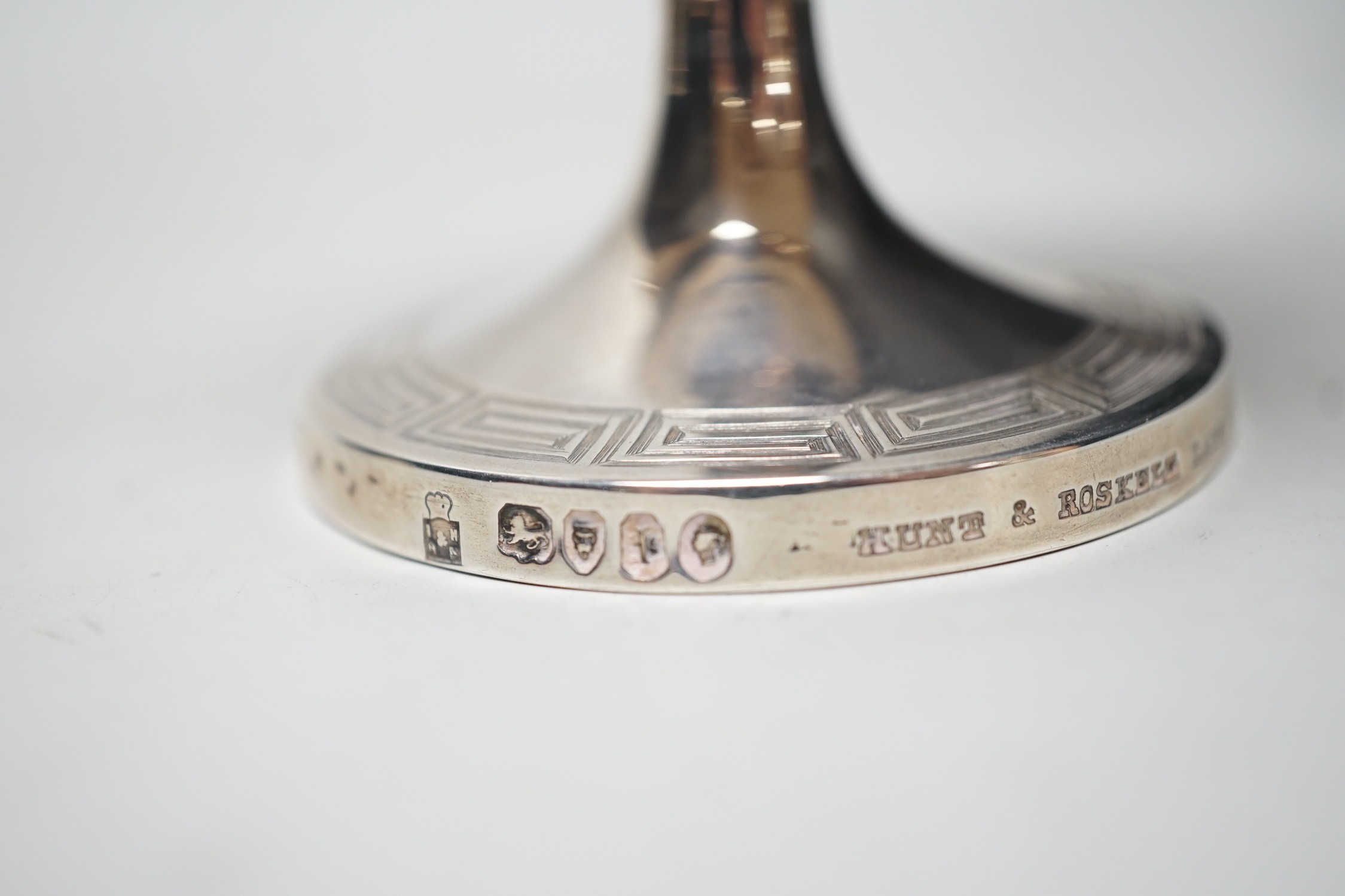 A Victorian silver goblet with Greek key banding, by Hunt & Roskell, (ex Storr & Mortimer), London, 1866, 12.4cm, 5.4oz.